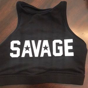 Savage barbell high neck black sports bra